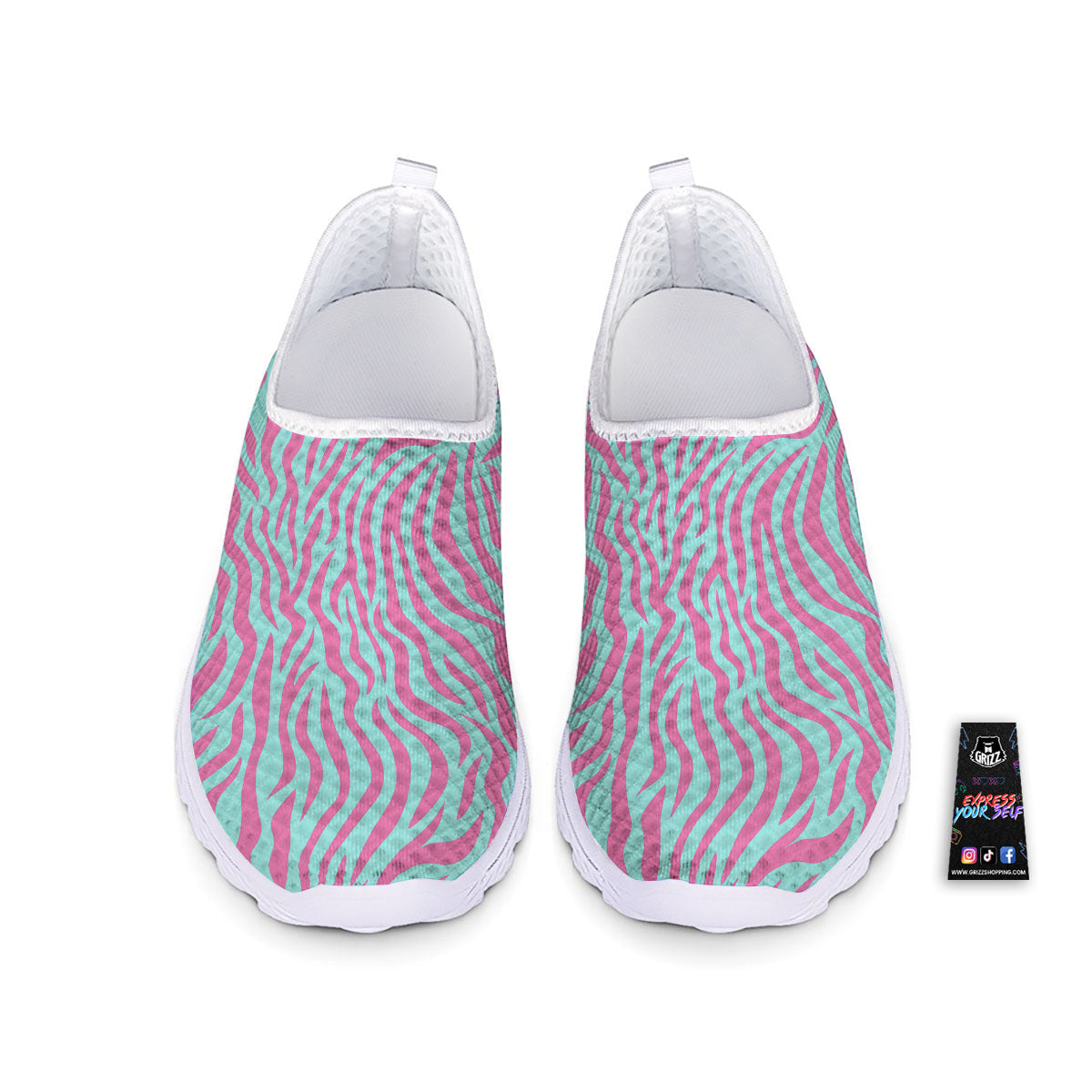 Zebra Stripes Blue And Pink Print Nurse Shoes-grizzshop