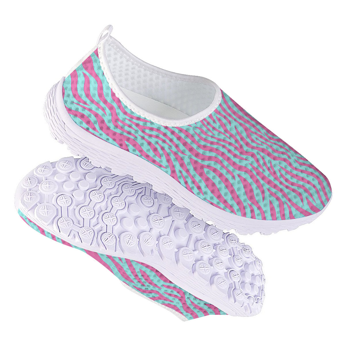Zebra Stripes Blue And Pink Print Nurse Shoes-grizzshop