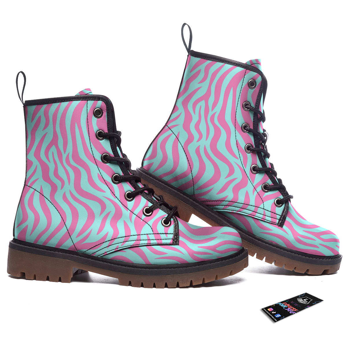 Zebra Stripes Blue And Pink Print Work Boots-grizzshop