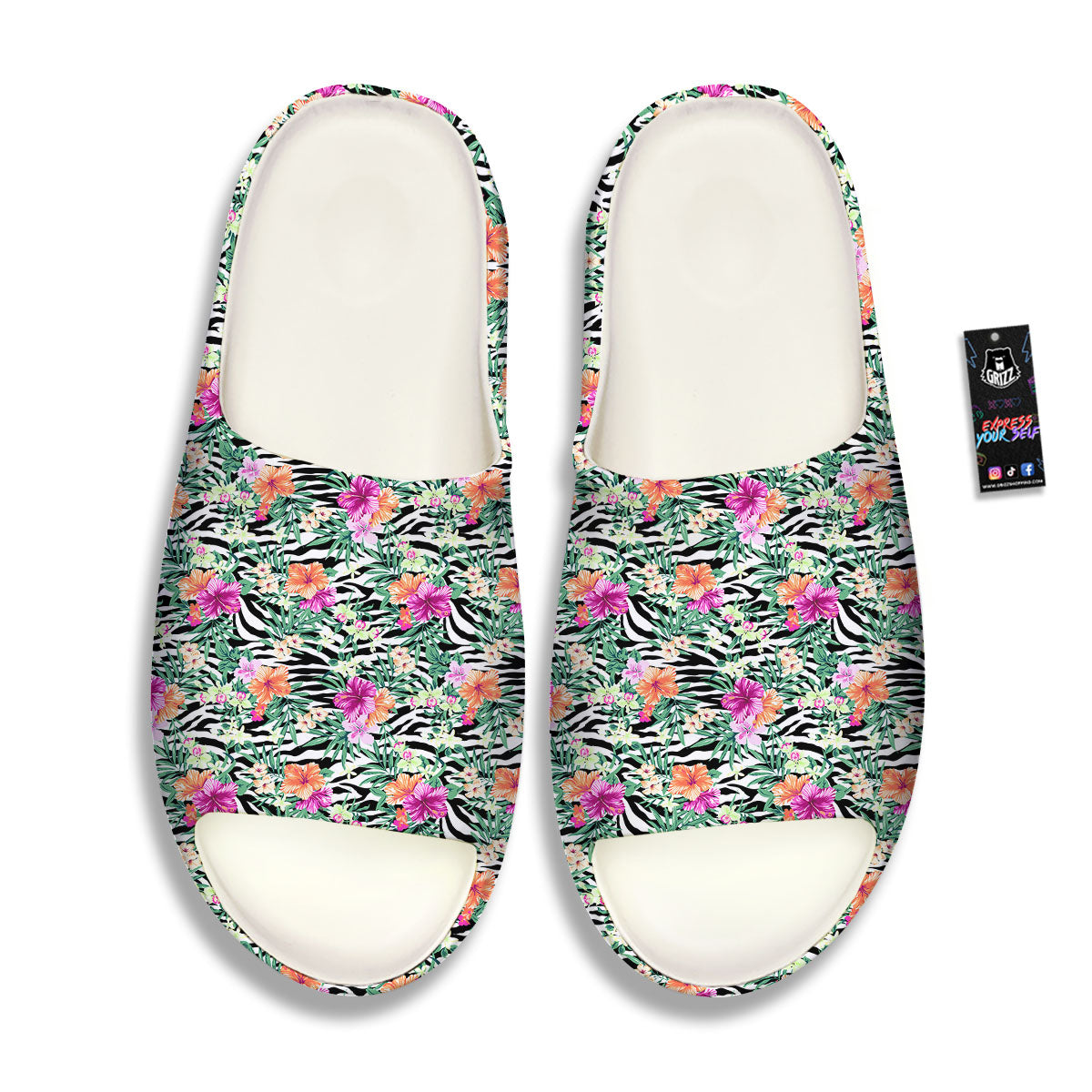 Zebra Floral Black White Print Pattern Sandals-grizzshop