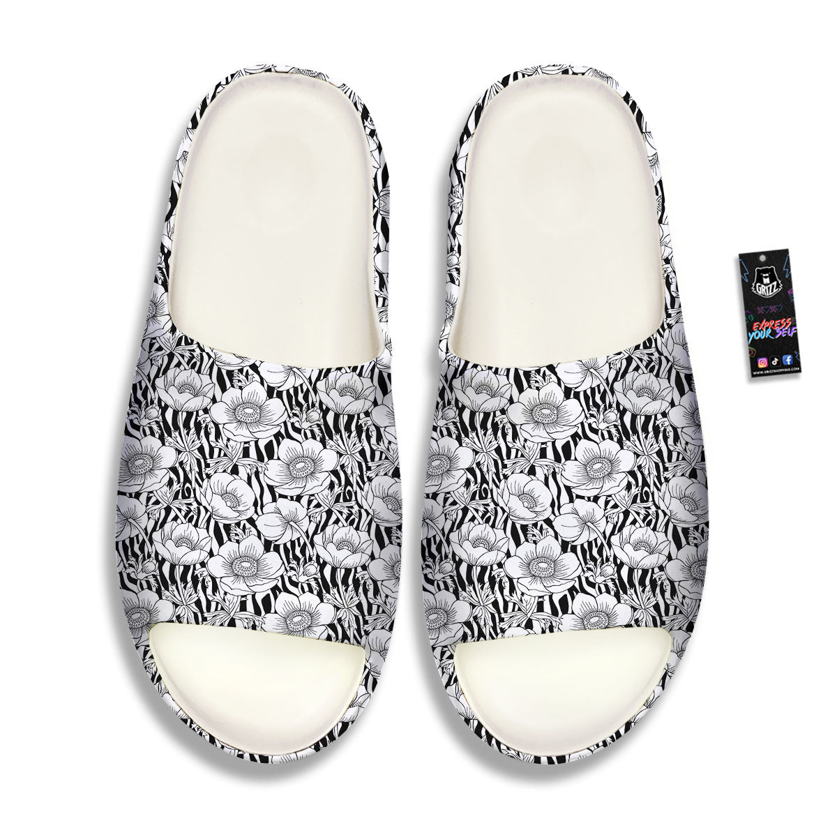 Zebra Flower Black White Print Pattern Sandals-grizzshop