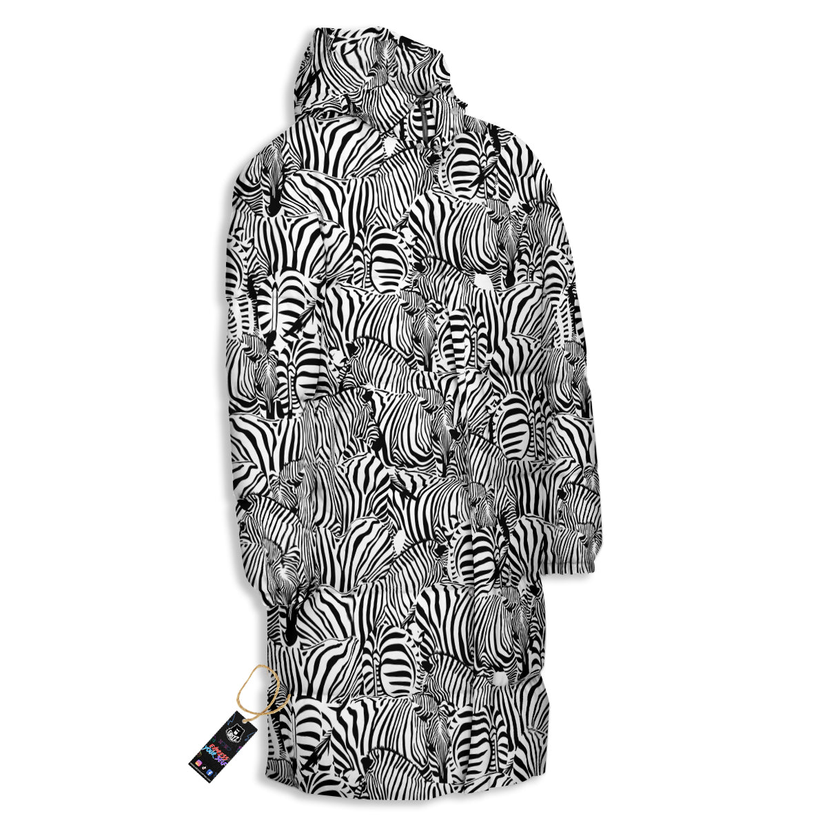 Zebra Striped Black And White Print Pattern Long Down Jacket