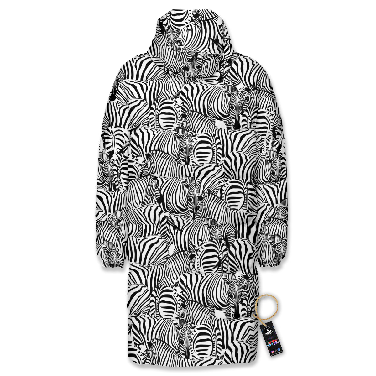 Zebra Striped Black And White Print Pattern Long Down Jacket