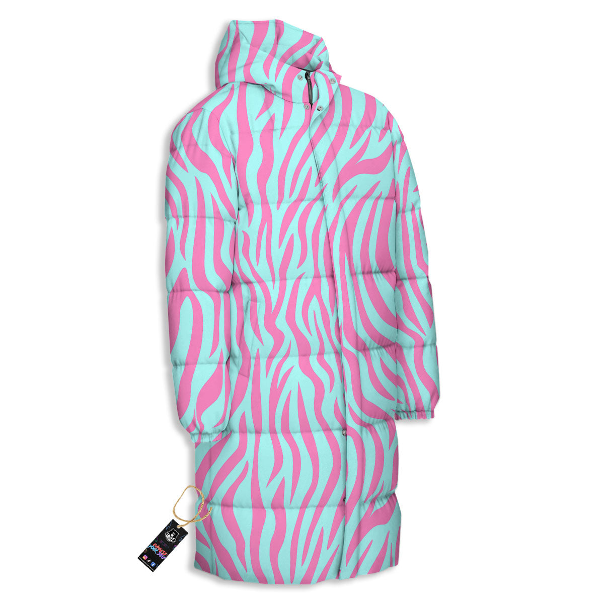 Zebra Stripes Blue And Pink Print Long Down Jacket