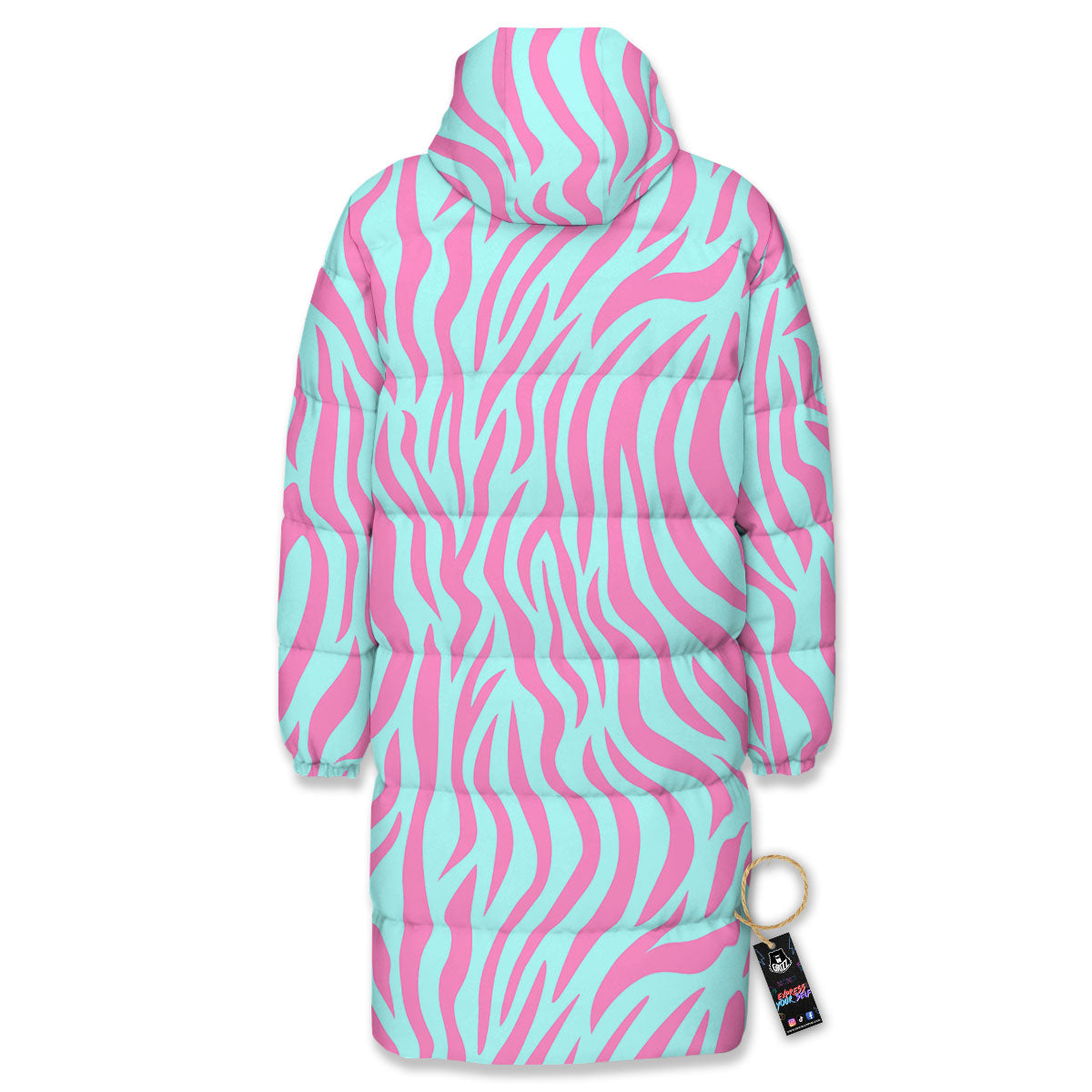 Zebra Stripes Blue And Pink Print Long Down Jacket