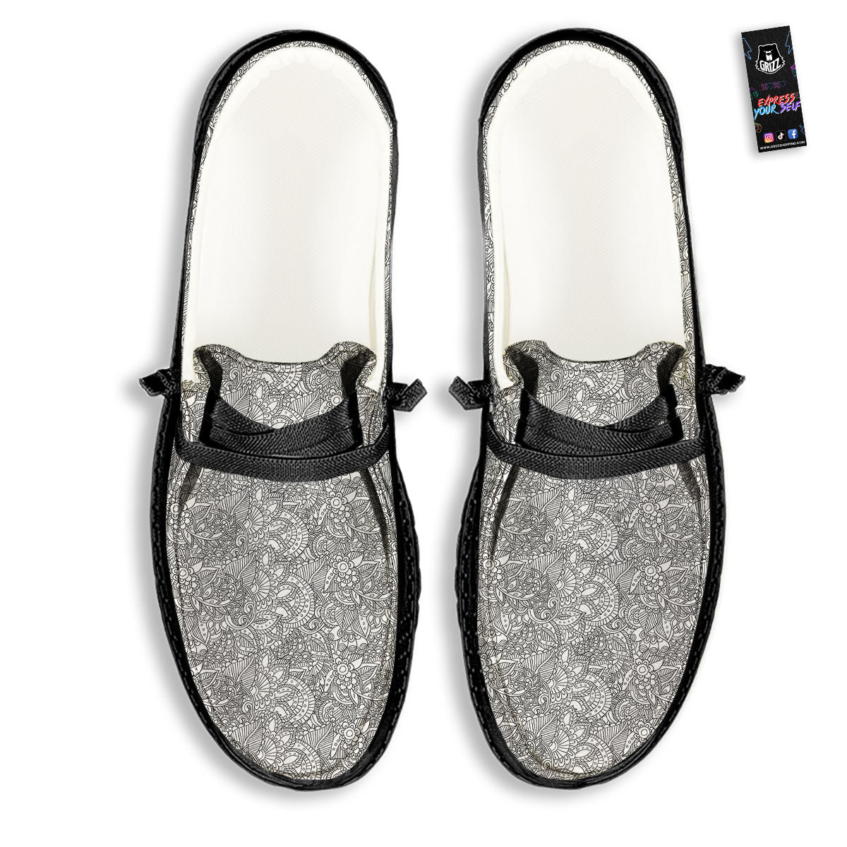 Zentangle Ethnic Print Pattern Black Loafers-grizzshop