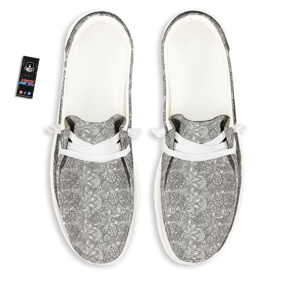 Zentangle Ethnic Print Pattern White Loafers-grizzshop