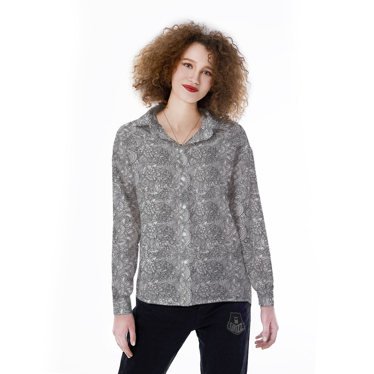 Zentangle Ethnic Print Pattern Women's Long Sleeve Shirts-grizzshop
