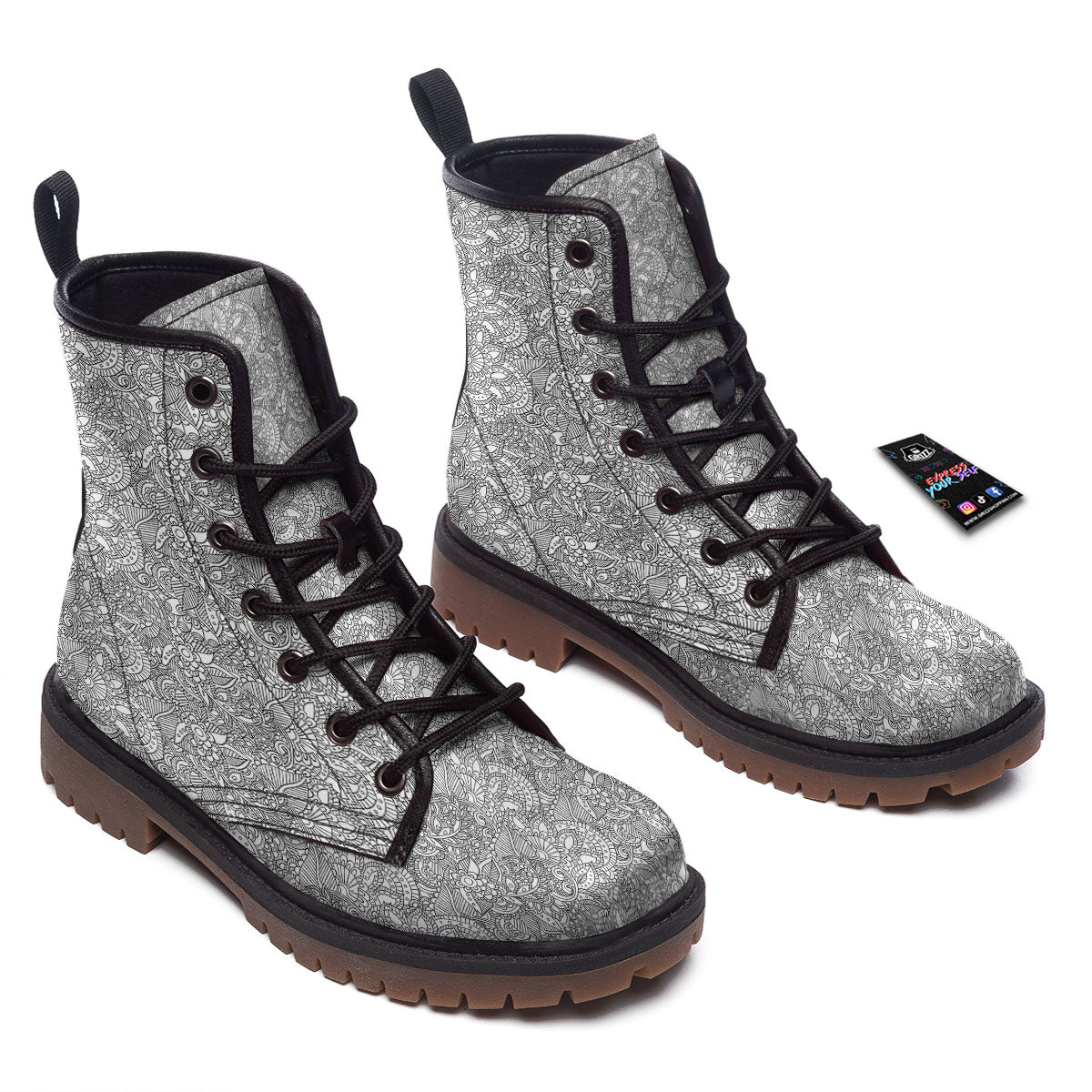 Zentangle Ethnic Print Pattern Work Boots-grizzshop