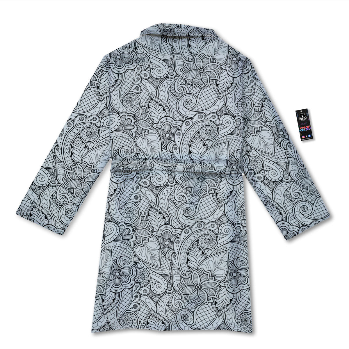 Zentangle Monochrome Print Pattern Bathrobe-grizzshop