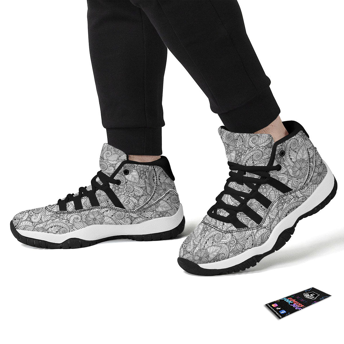 Zentangle Monochrome Print Pattern Black Bball Shoes-grizzshop