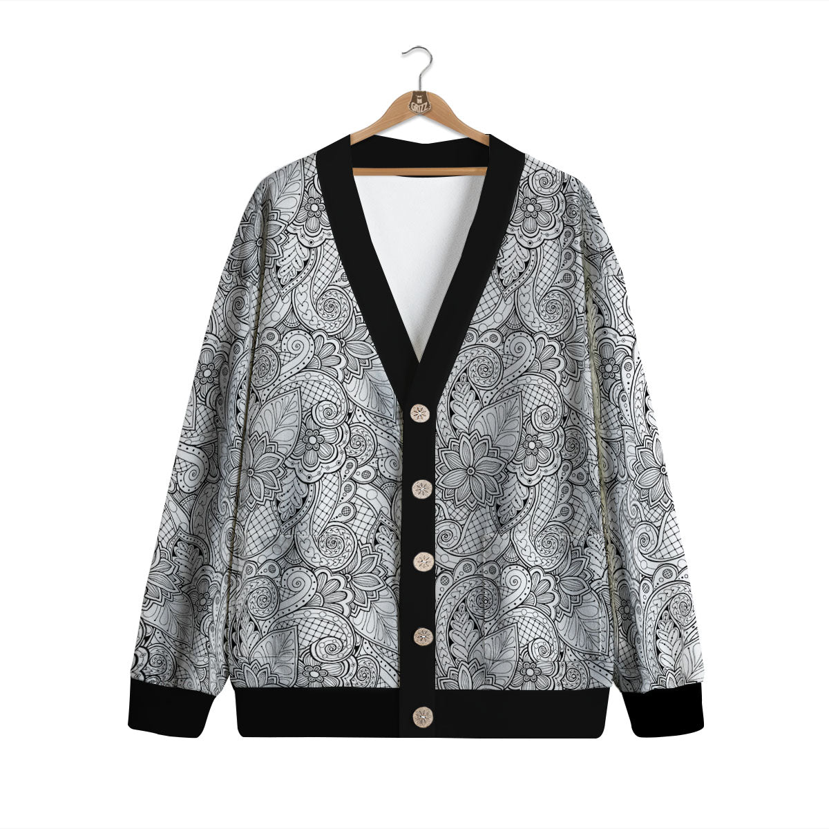 Zentangle Monochrome Print Pattern Cardigan-grizzshop