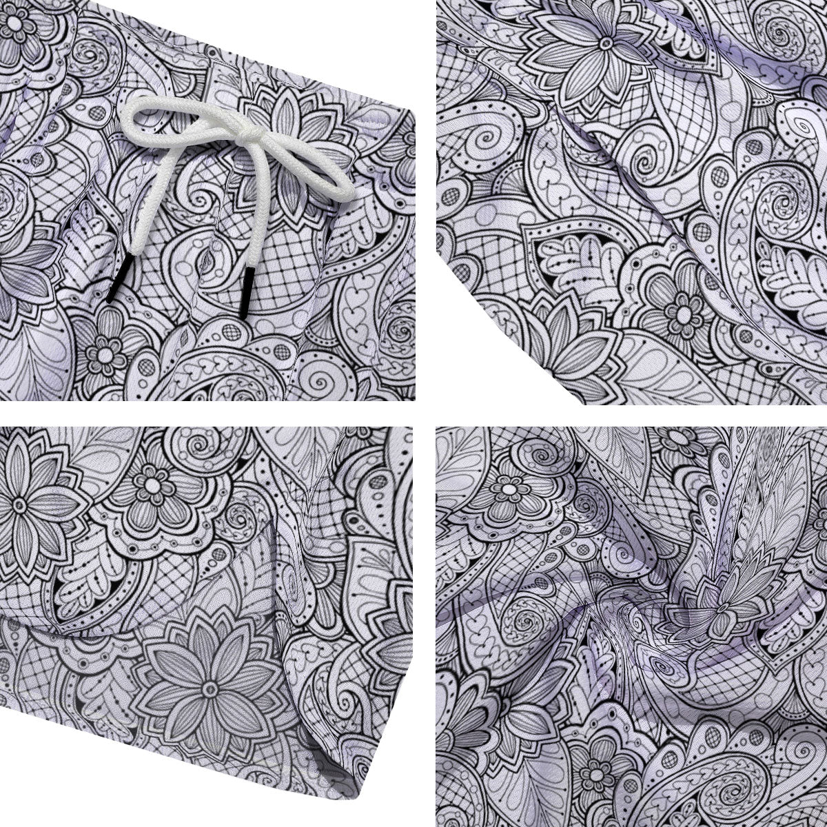 Zentangle Monochrome Print Pattern Men's Running Shorts-grizzshop