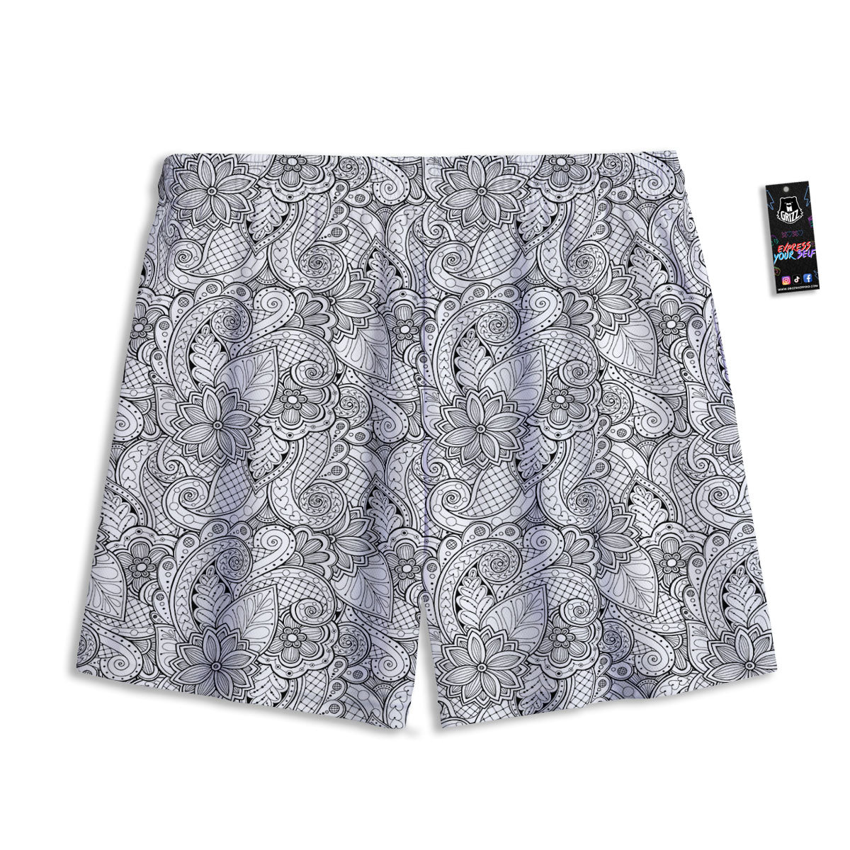 Zentangle Monochrome Print Pattern Mesh Shorts-grizzshop