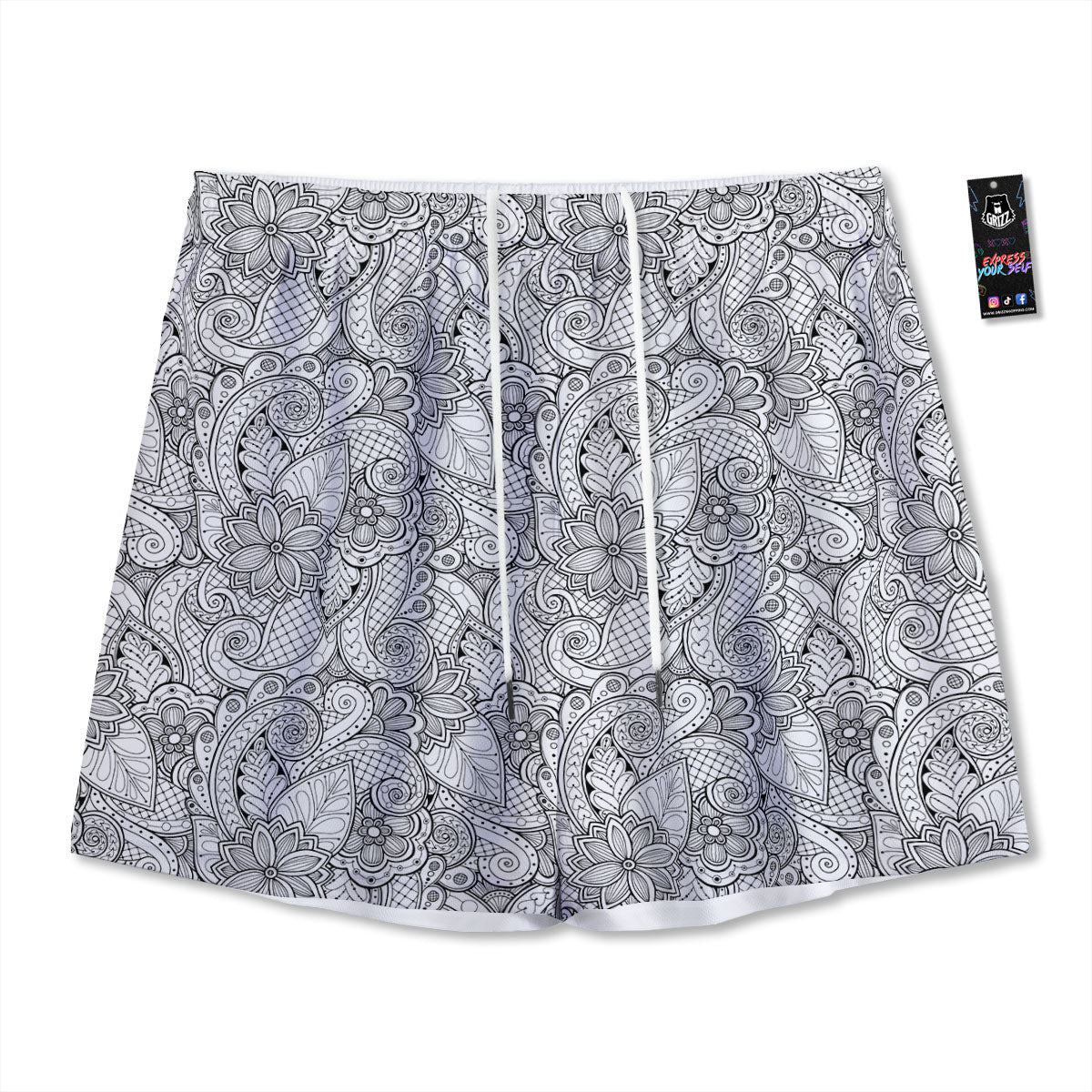 Zentangle Monochrome Print Pattern Mesh Shorts-grizzshop
