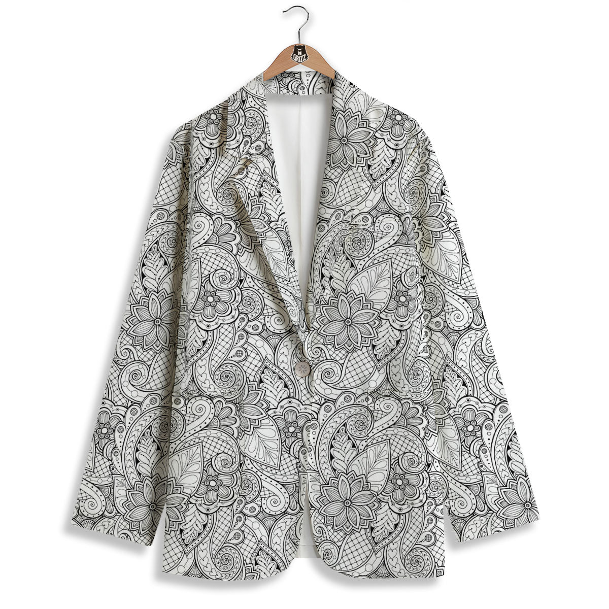 Zentangle Monochrome Print Pattern Women's Blazer-grizzshop