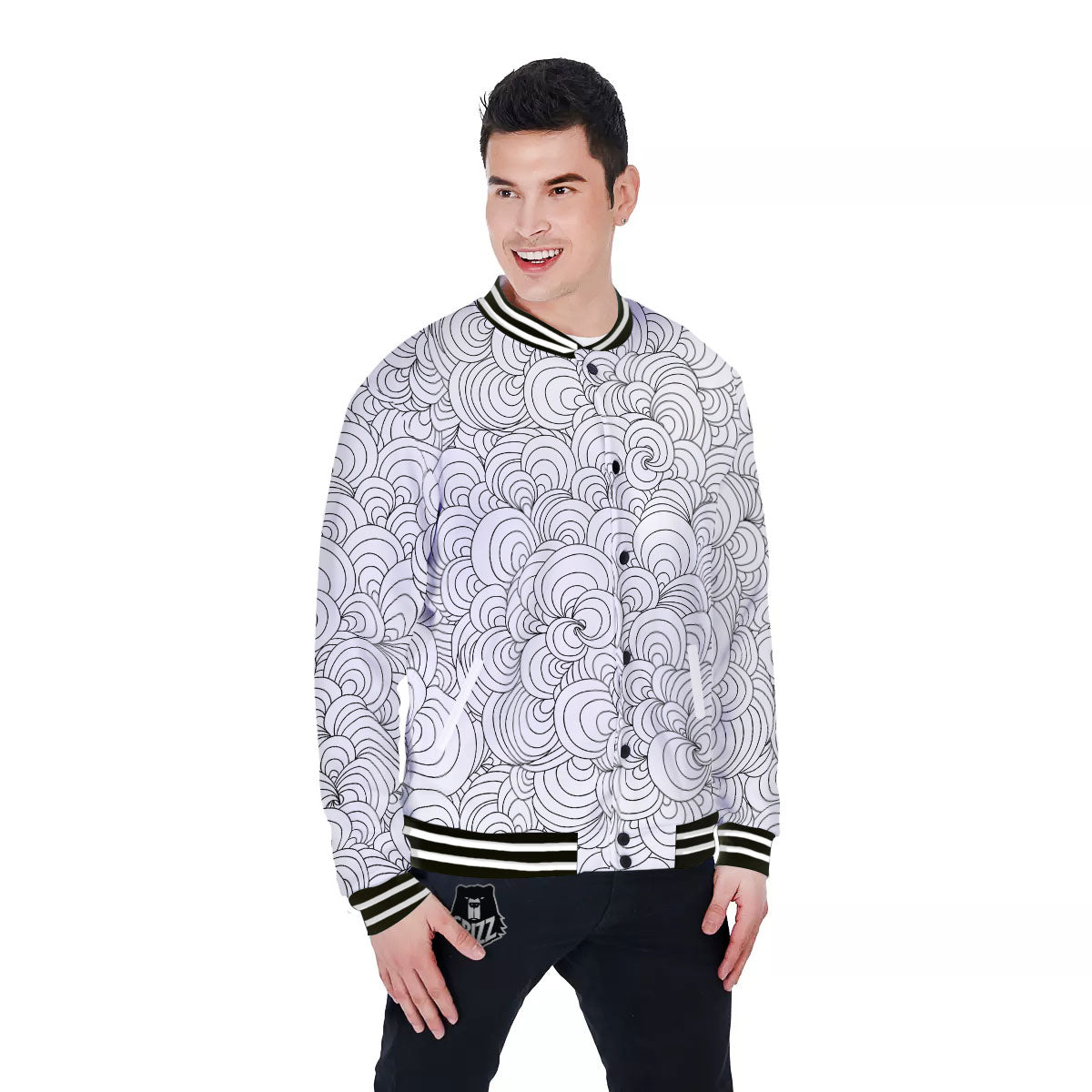 Zentangle White And Black Print Pattern Baseball Jacket-grizzshop