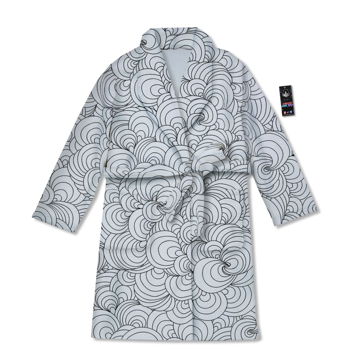 Zentangle White And Black Print Pattern Bathrobe-grizzshop