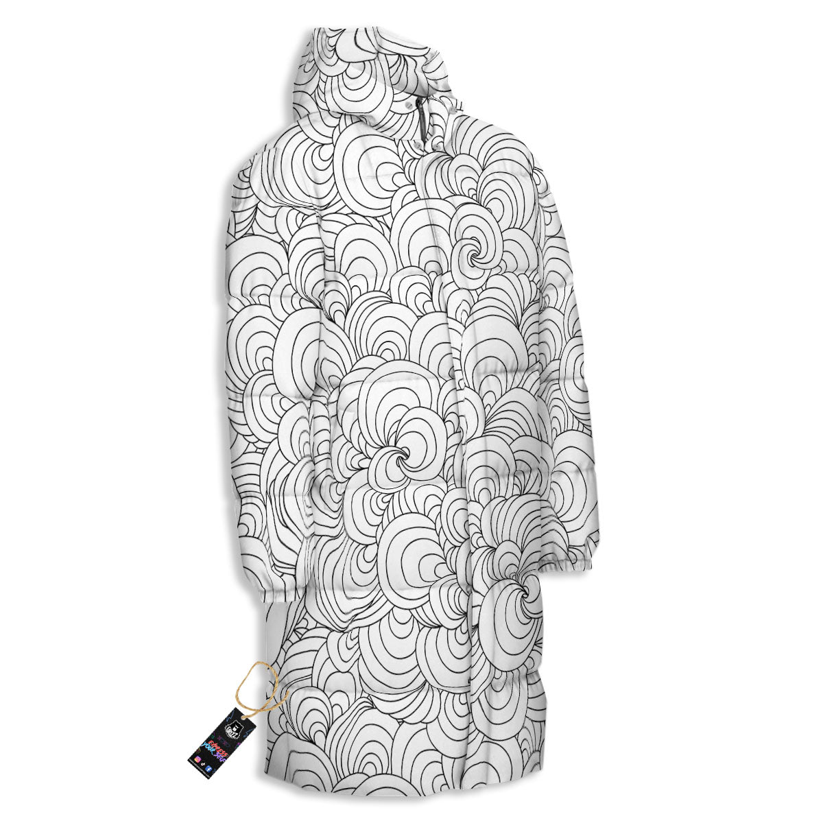 Zentangle White And Black Print Pattern Long Down Jacket-grizzshop