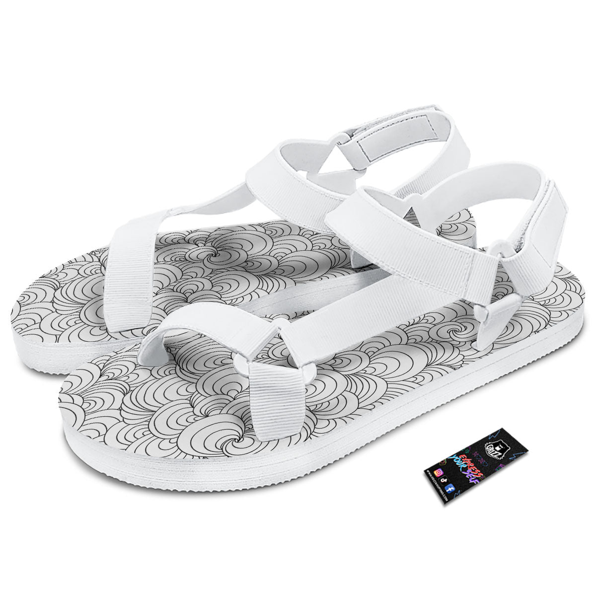 Zentangle White And Black Print Pattern White Open Toe Sandals-grizzshop