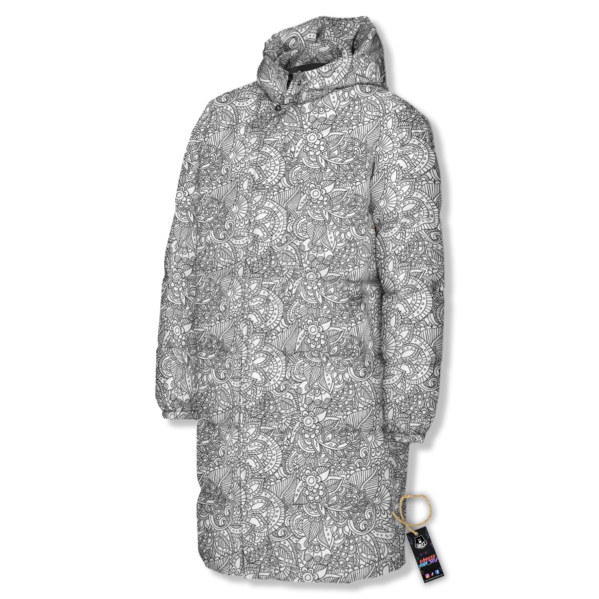 Zentangle Ethnic Print Pattern Long Down Jacket