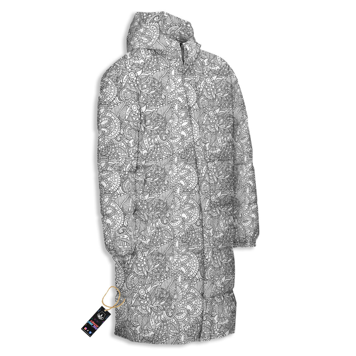Zentangle Ethnic Print Pattern Long Down Jacket