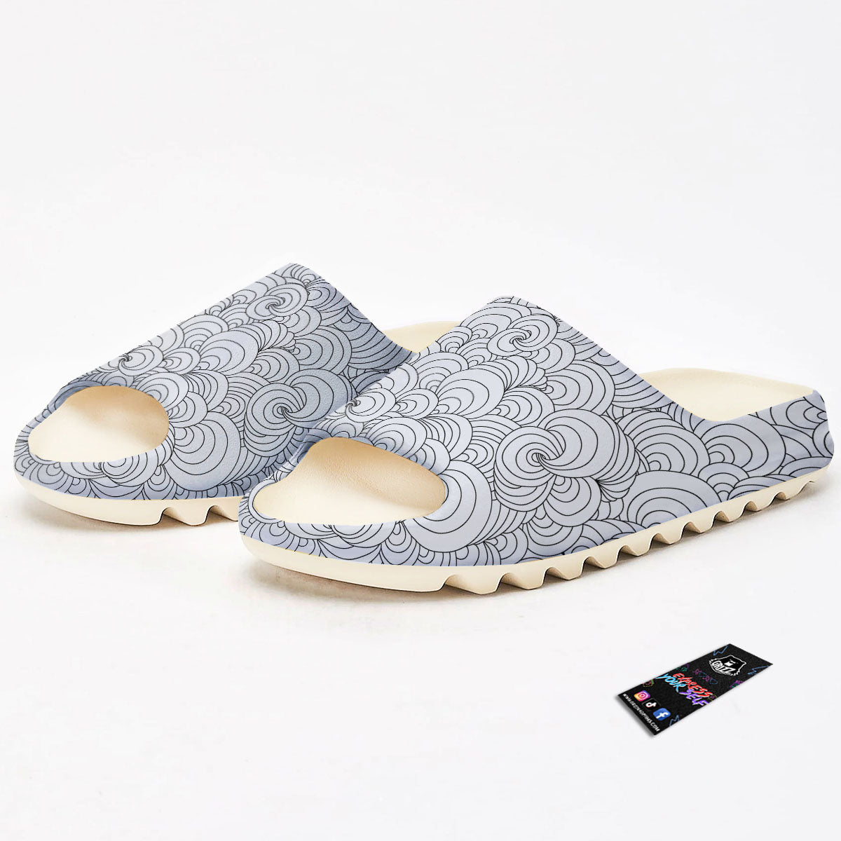 Zentangle White And Black Print Pattern Sandals-grizzshop