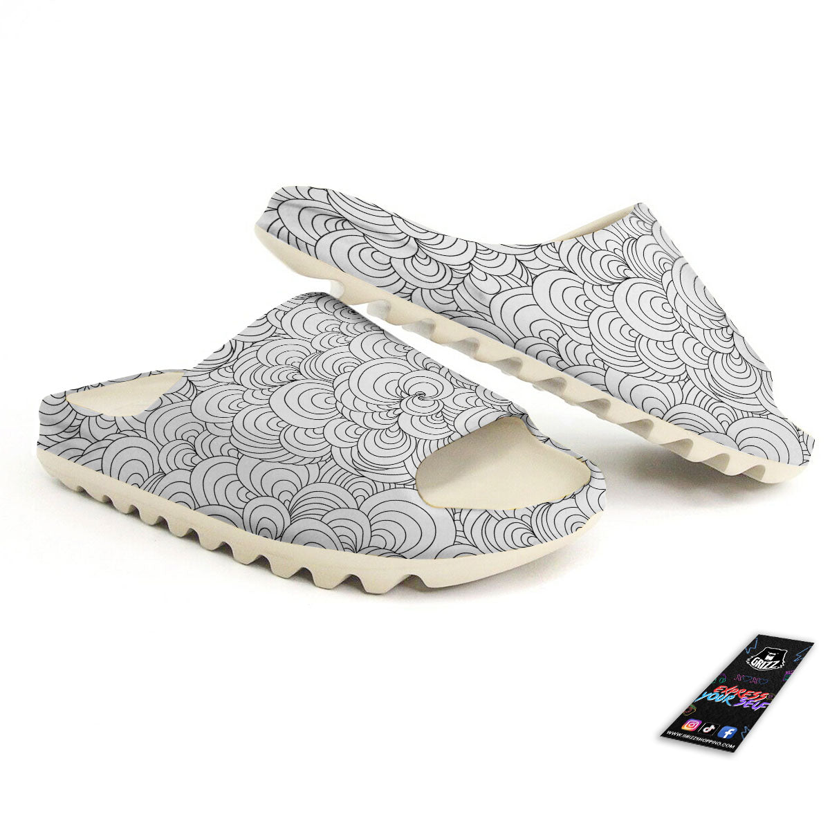 Zentangle White And Black Print Pattern Sandals-grizzshop