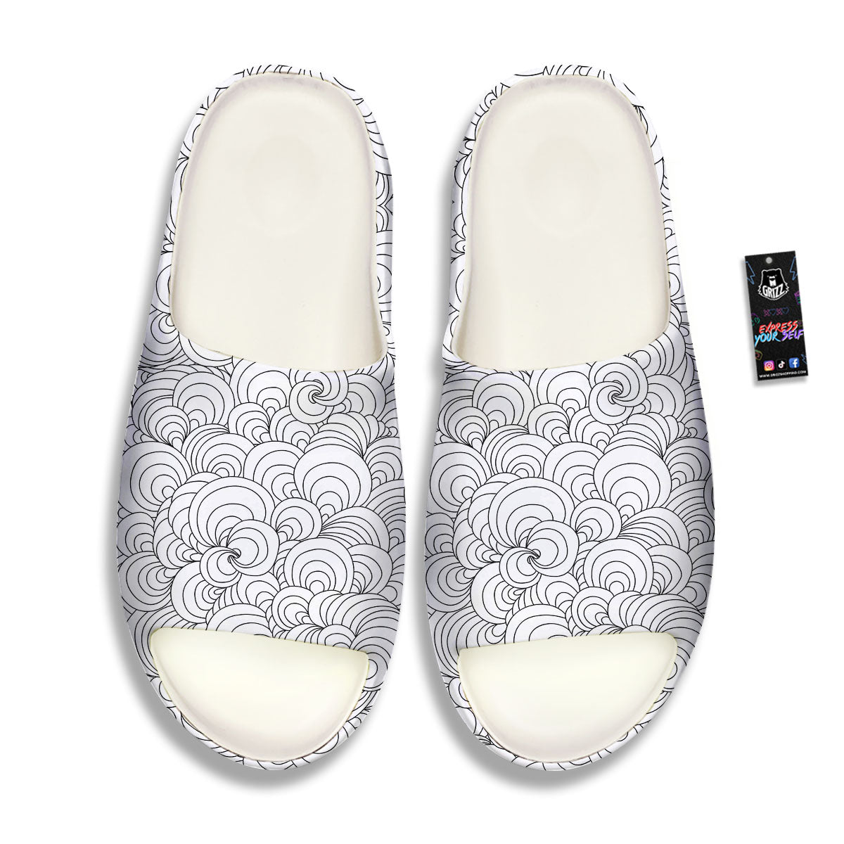 Zentangle White And Black Print Pattern Sandals-grizzshop