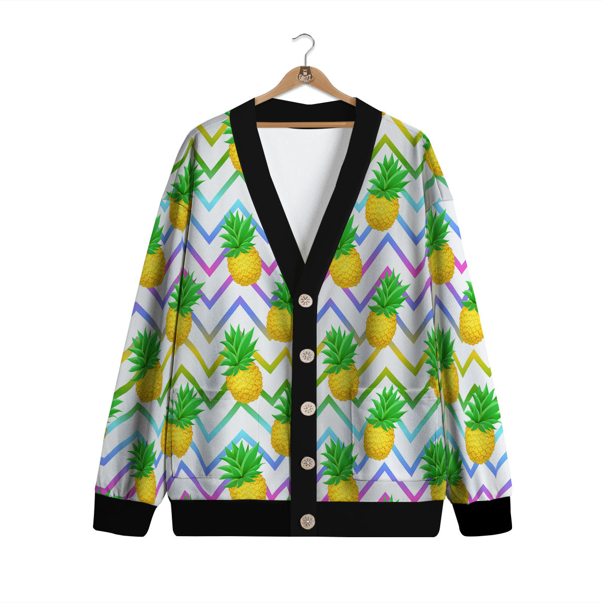 Zig Zag Neon Pineapple Print Pattern Cardigan-grizzshop