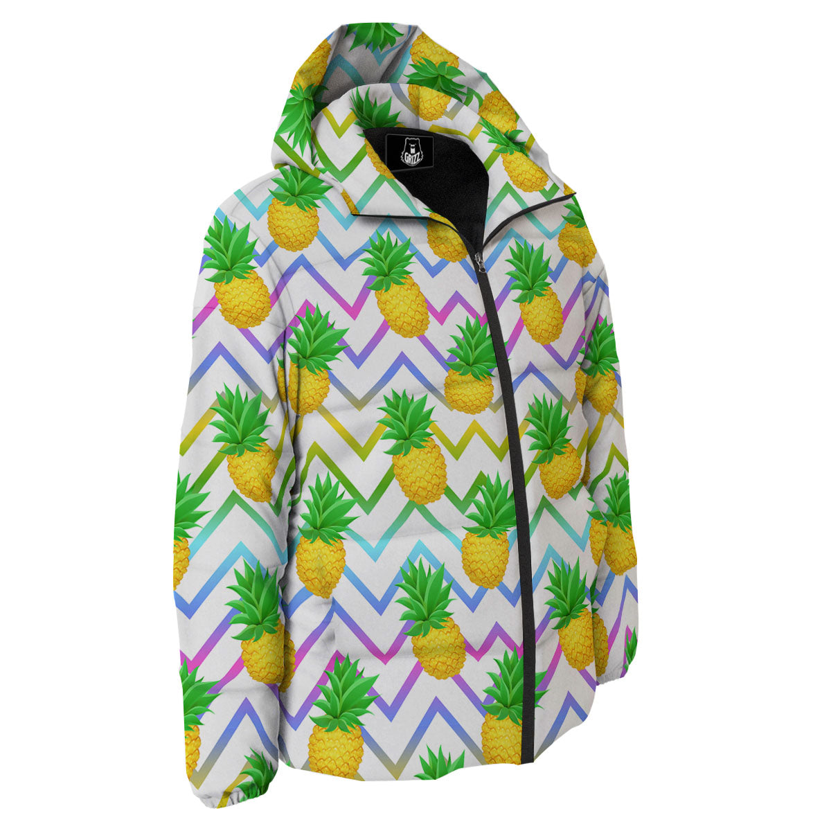 Zig Zag Neon Pineapple Print Pattern Down Jacket-grizzshop