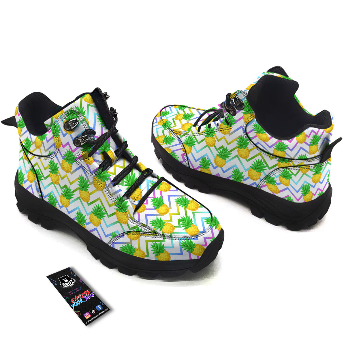 Zig Zag Neon Pineapple Print Pattern Hiking Shoes-grizzshop