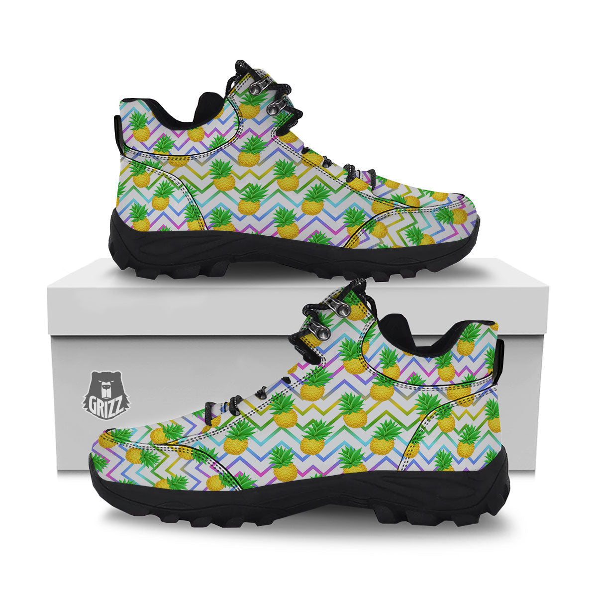 Zig Zag Neon Pineapple Print Pattern Hiking Shoes-grizzshop