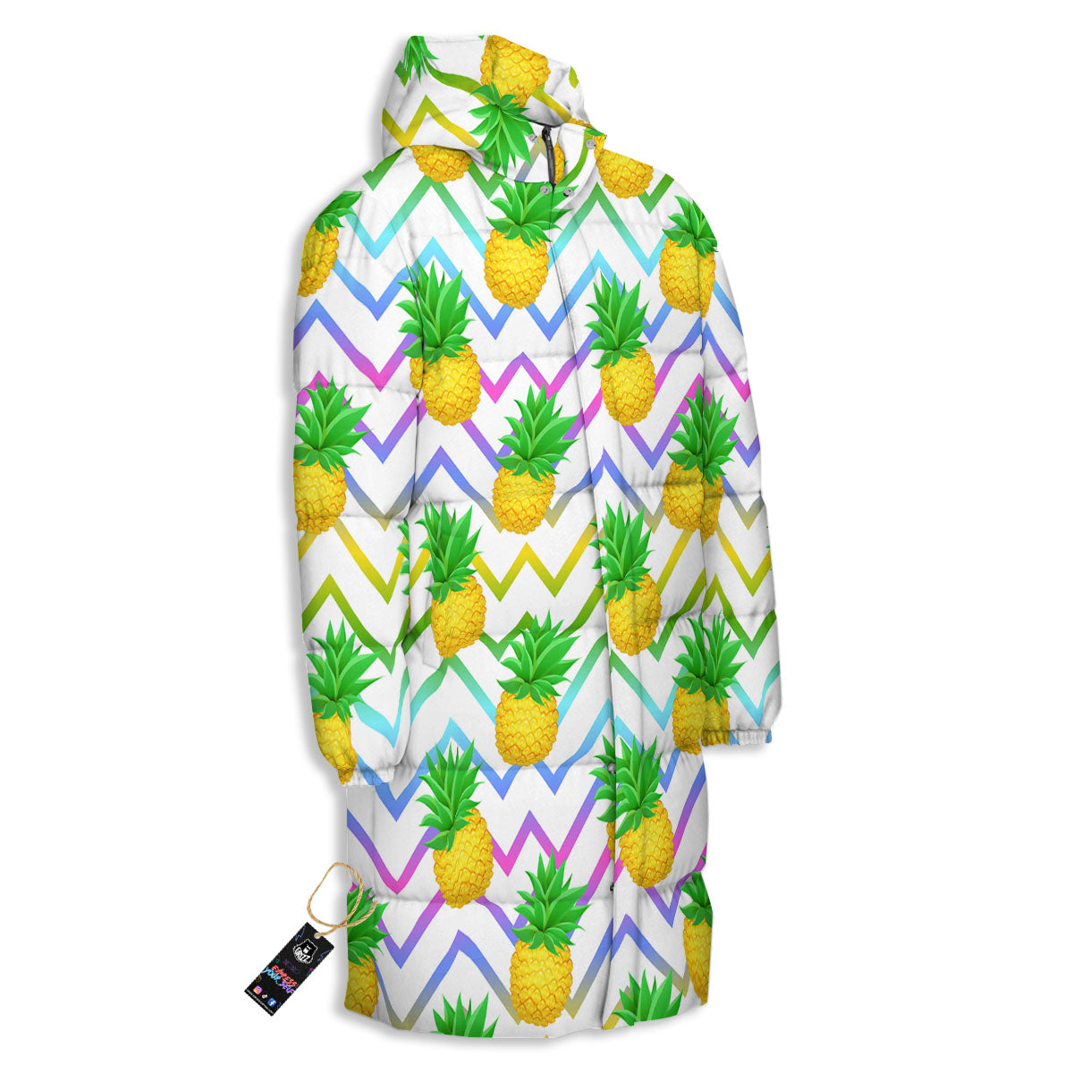Zig Zag Neon Pineapple Print Pattern Long Down Jacket-grizzshop