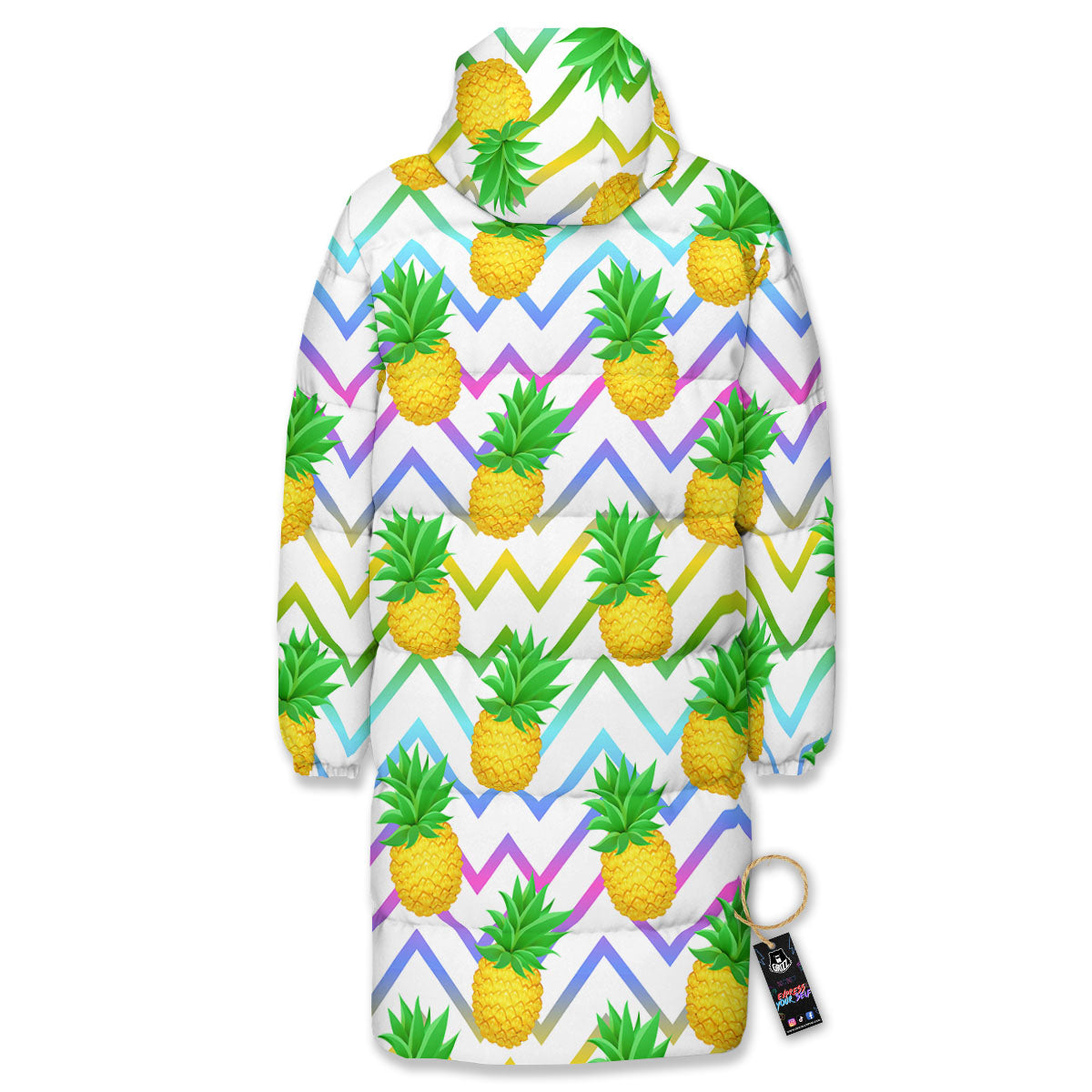 Zig Zag Neon Pineapple Print Pattern Long Down Jacket-grizzshop