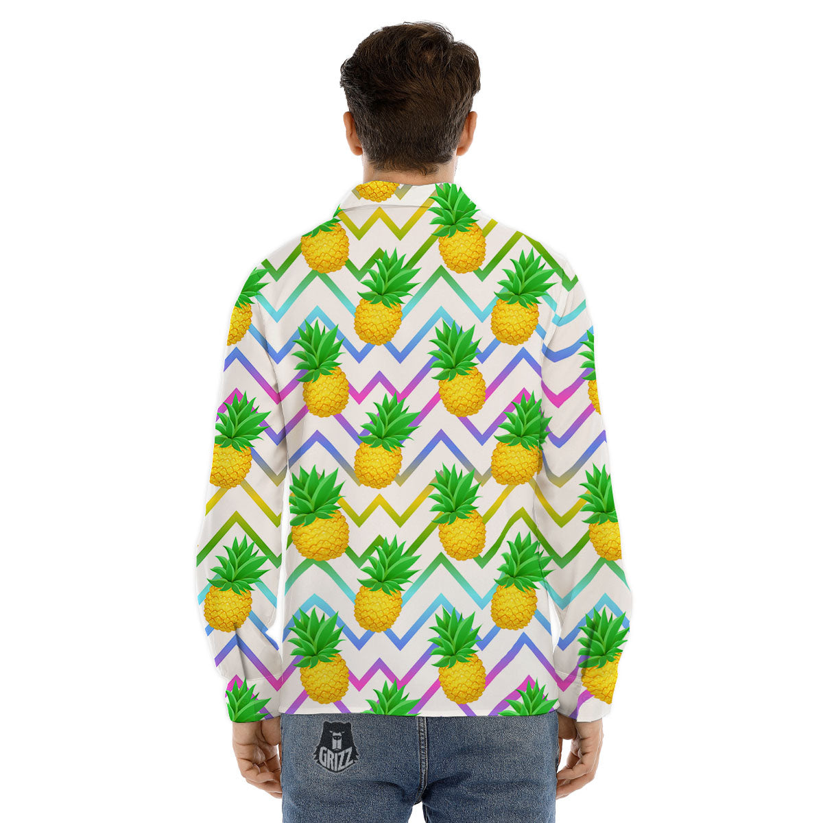 Zig Zag Neon Pineapple Print Pattern Men's Dress Shirts-grizzshop