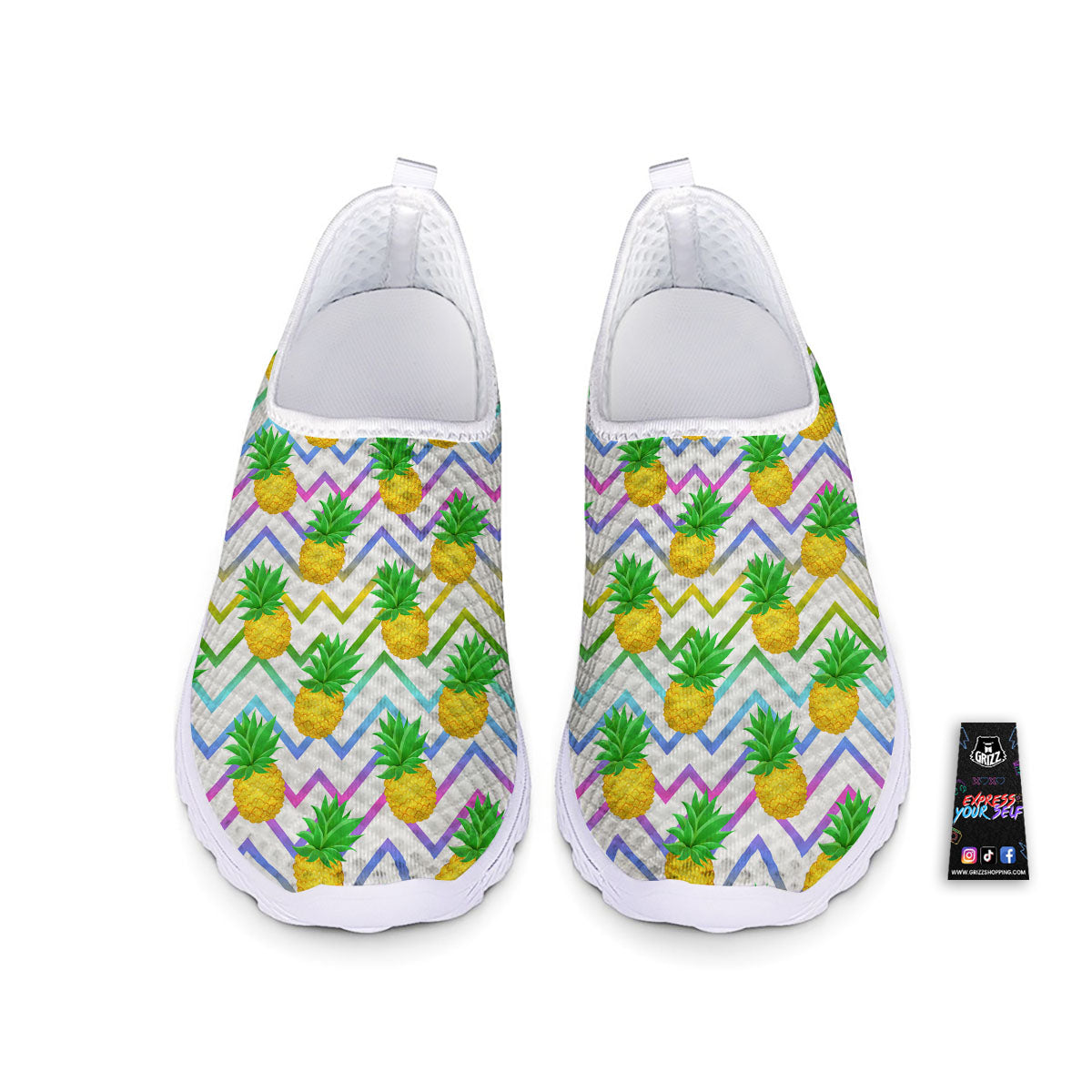 Zig Zag Neon Pineapple Print Pattern Nurse Shoes-grizzshop