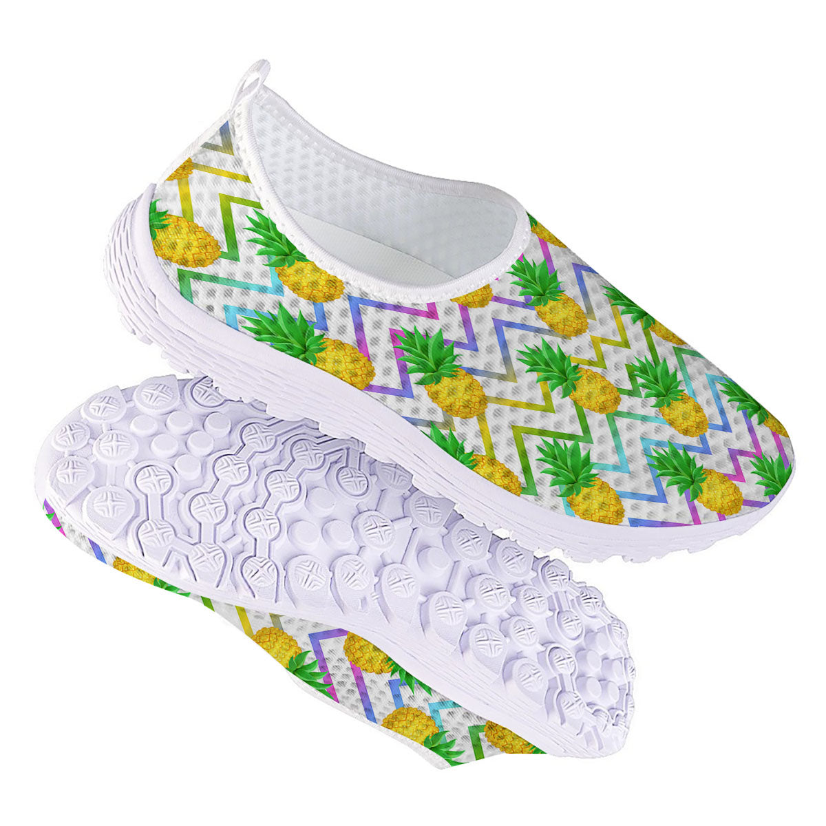 Zig Zag Neon Pineapple Print Pattern Nurse Shoes-grizzshop