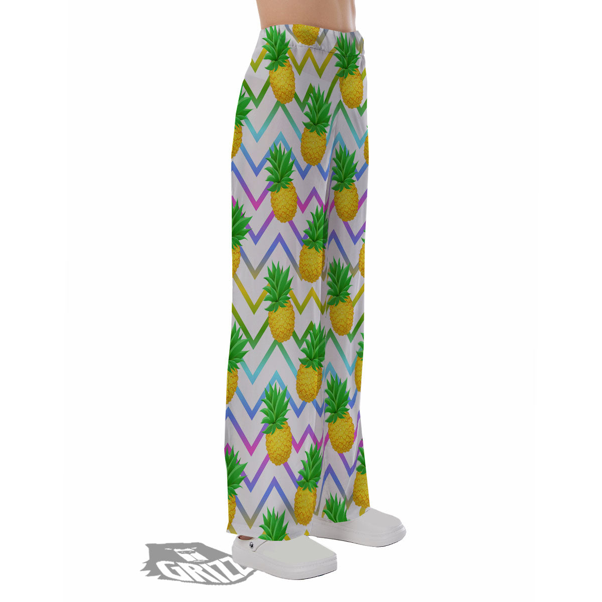 Zig Zag Neon Pineapple Print Pattern Pajama Pants-grizzshop