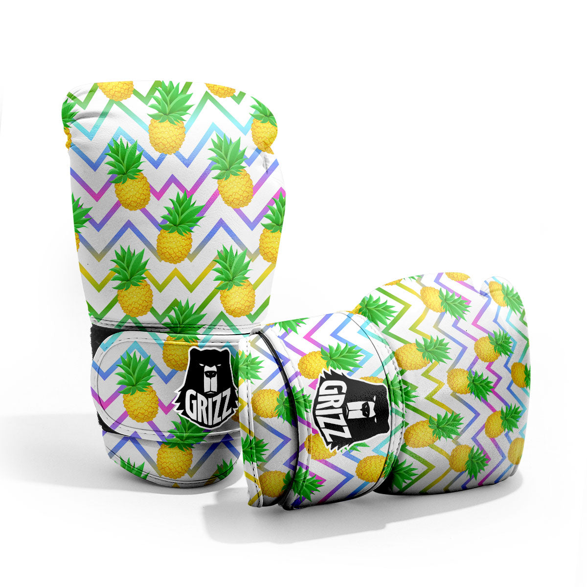 Zig Zag Neon Pineapple Print Pattern Pro Boxing Glove