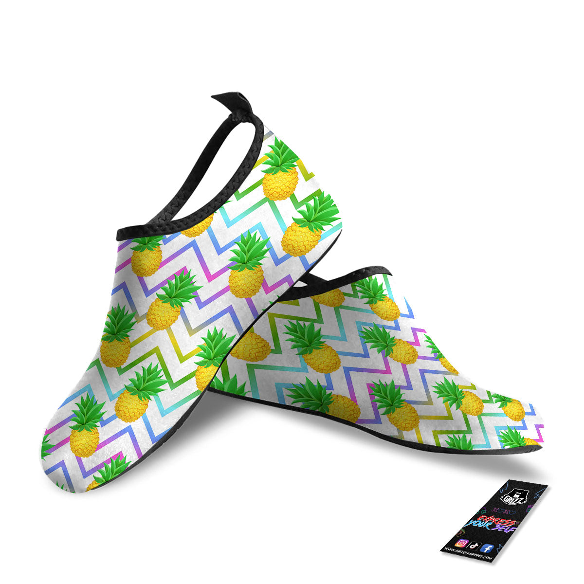 Zig Zag Neon Pineapple Print Pattern Water Shoes-grizzshop