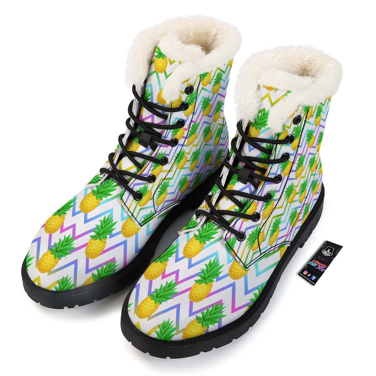 Zig Zag Neon Pineapple Print Pattern Winter Boots-grizzshop
