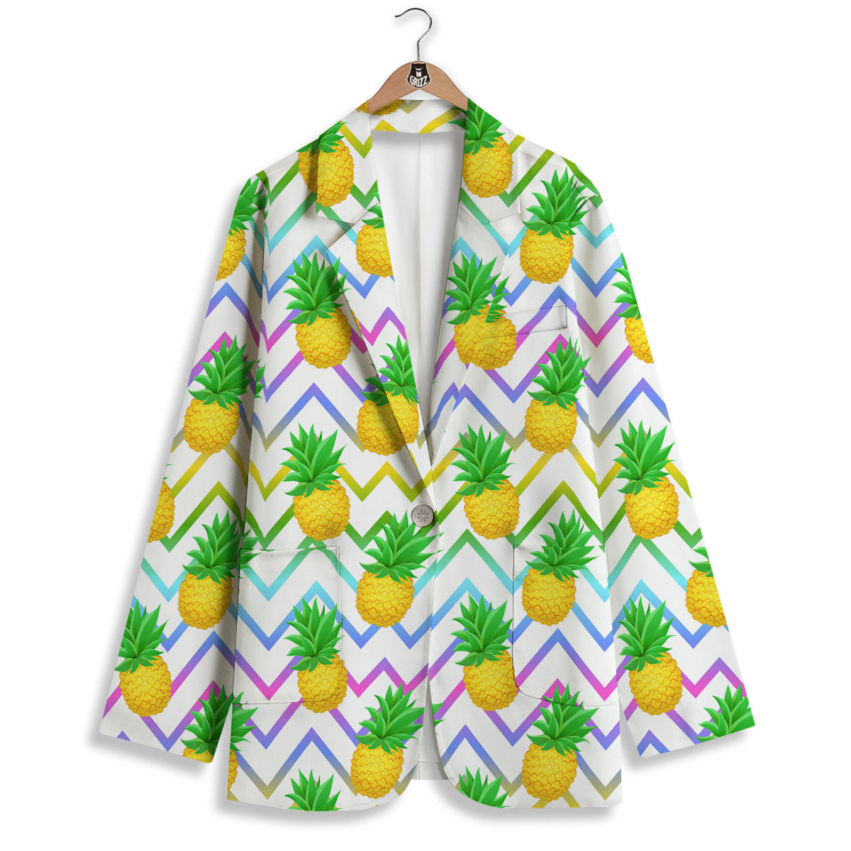 Zig Zag Neon Pineapple Print Pattern Women's Blazer-grizzshop