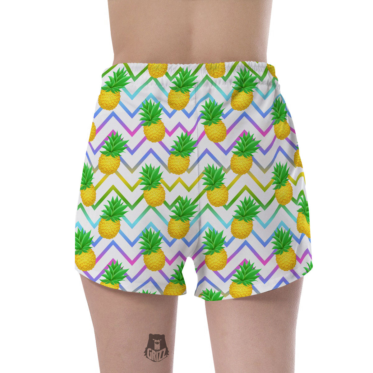 Zig Zag Neon Pineapple Print Pattern Women's Shorts-grizzshop