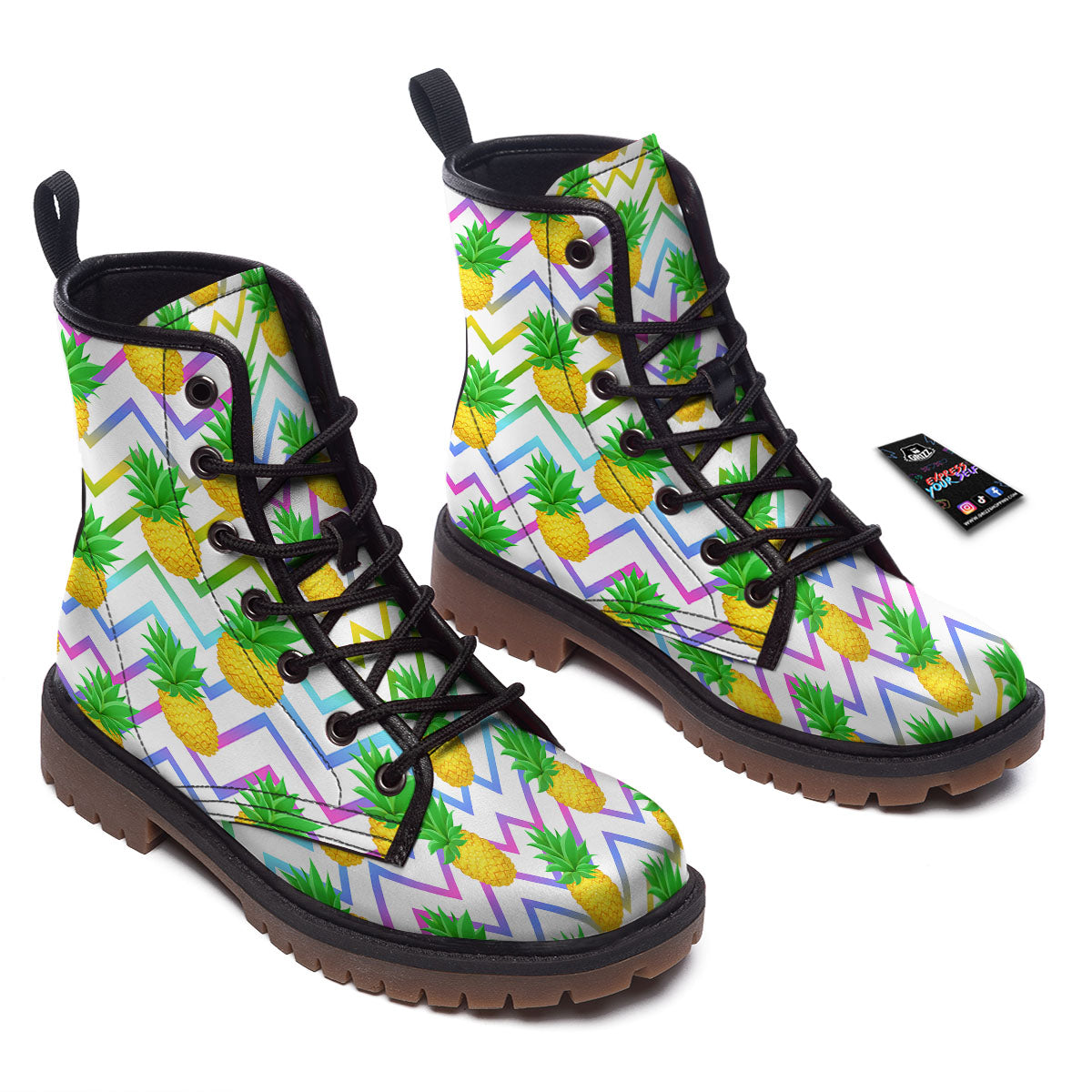 Zig Zag Neon Pineapple Print Pattern Work Boots-grizzshop