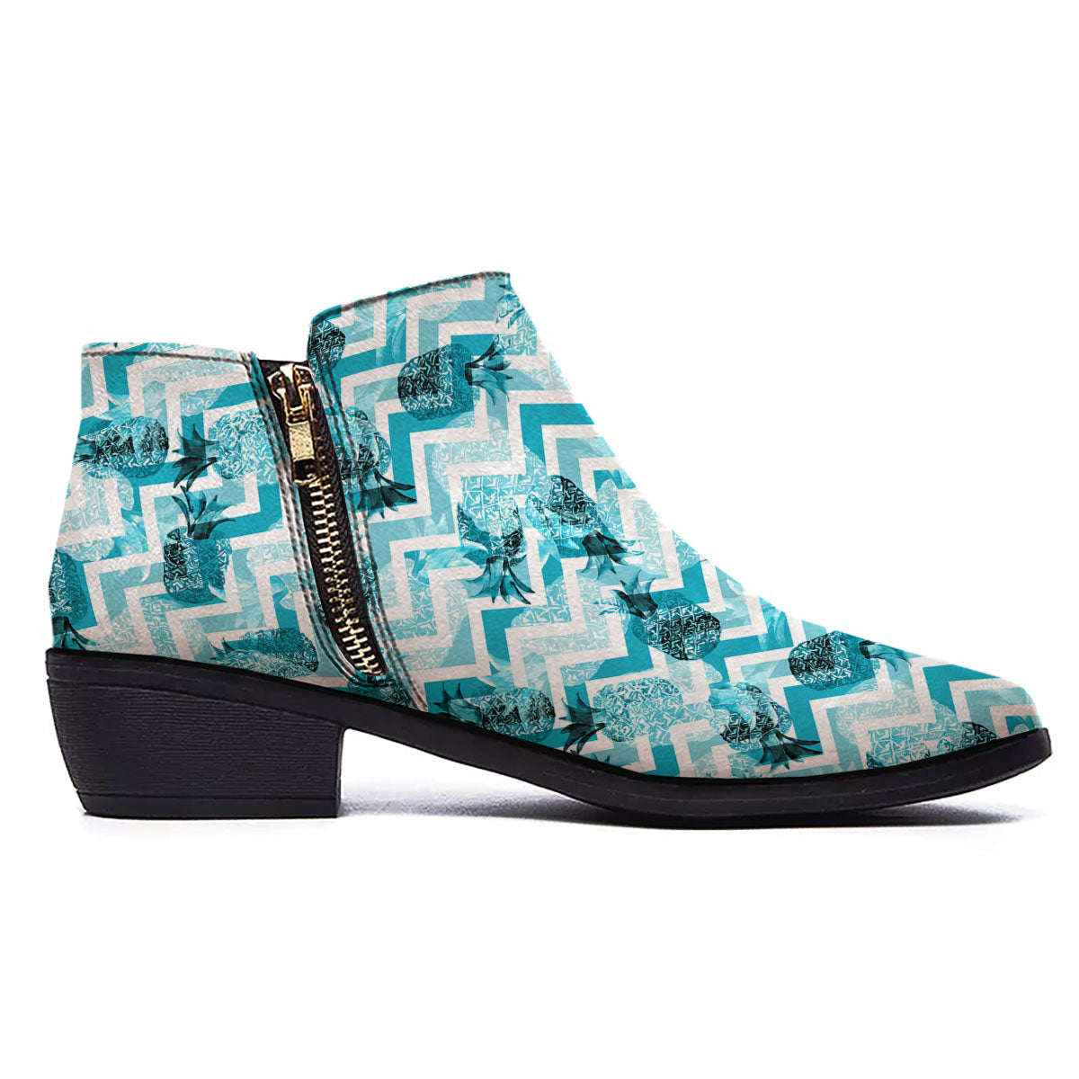Zig Zag Pastel Pineapple Print Pattern Ankle Boots-grizzshop