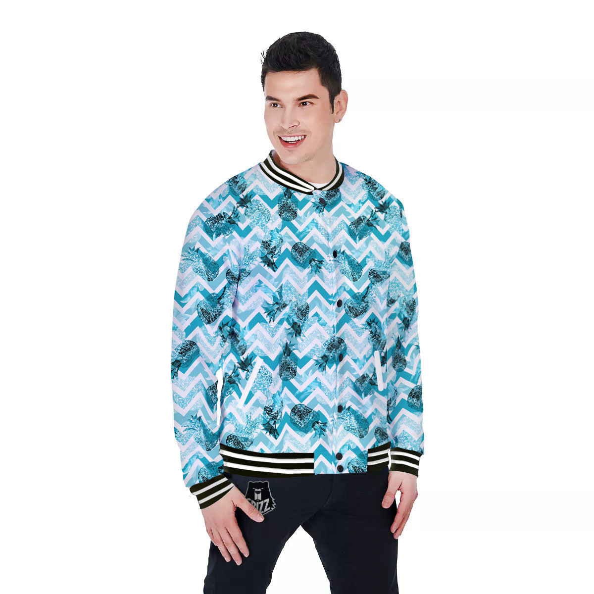 Zig Zag Pastel Pineapple Print Pattern Baseball Jacket-grizzshop