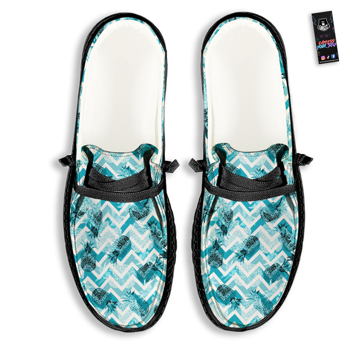 Zig Zag Pastel Pineapple Print Pattern Black Loafers-grizzshop