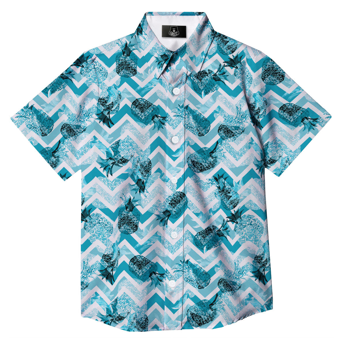Zig Zag Pastel Pineapple Print Pattern Button Up Shirt-grizzshop