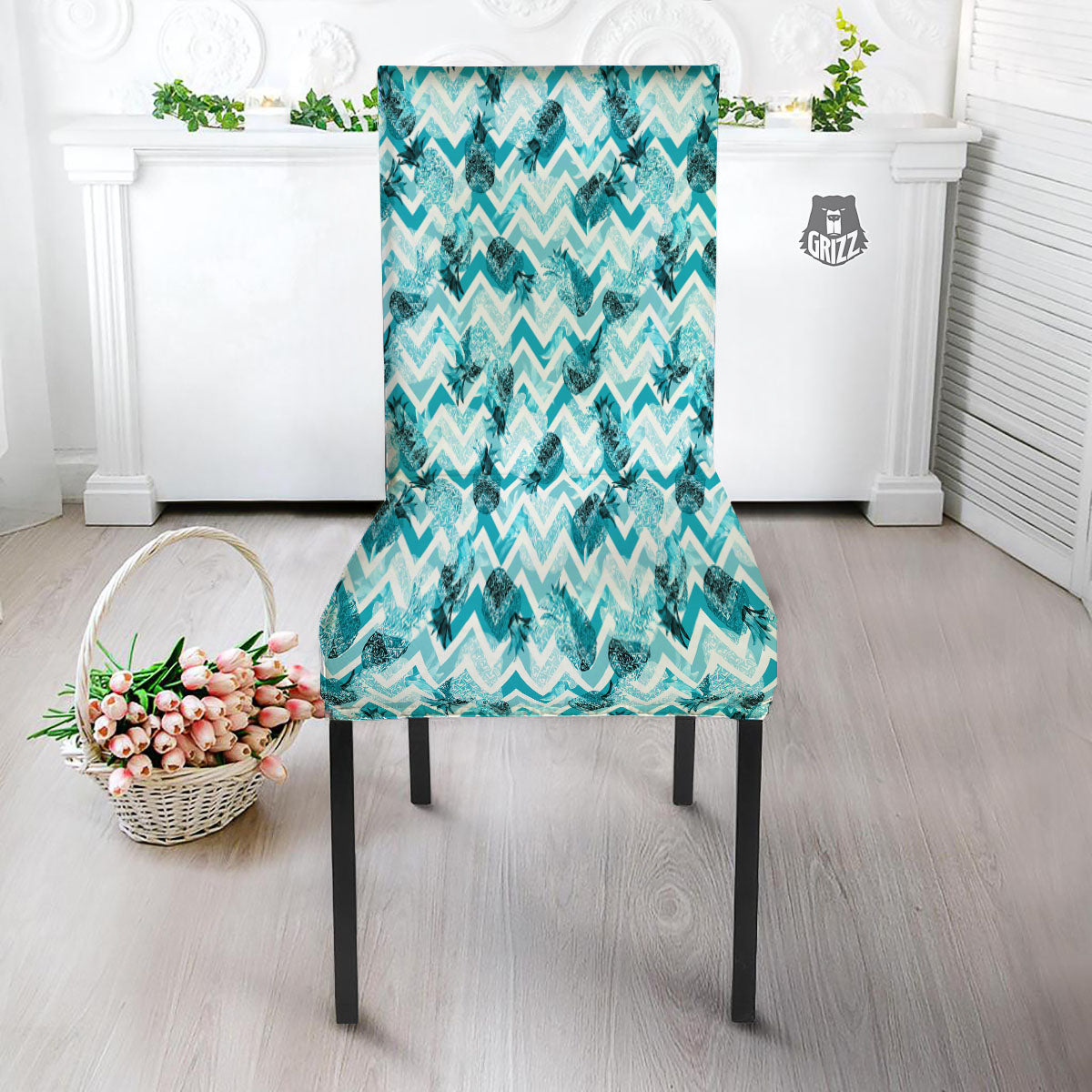 Zig Zag Pastel Pineapple Print Pattern Dining Chair Slipcover-grizzshop